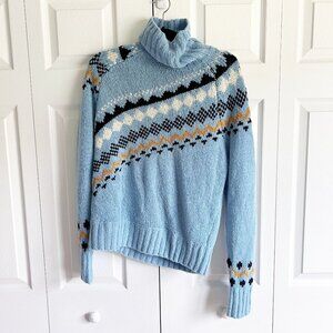 Derek Lam 10 Crosby Blue Diagonal Fair Isle Sweater Women's Size X-Small XS